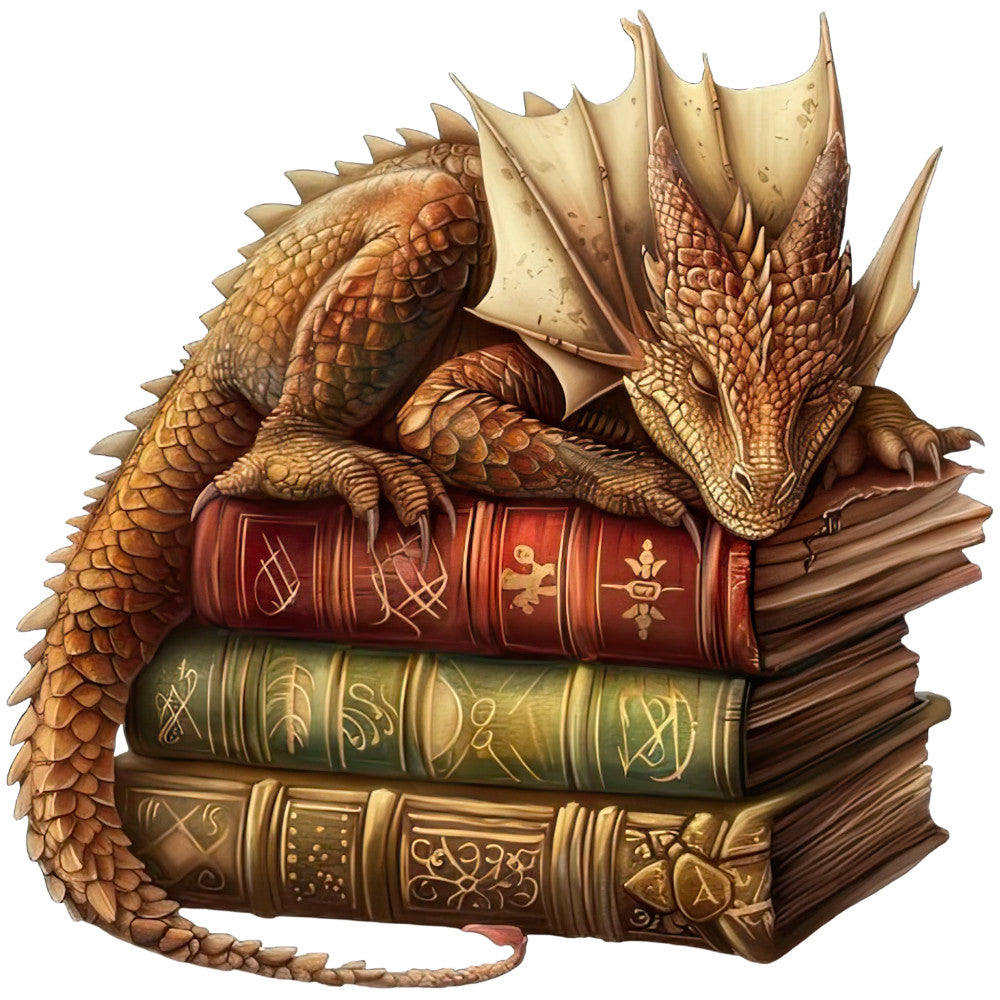 Dragon Sleeping on Books Fabric Panel 6