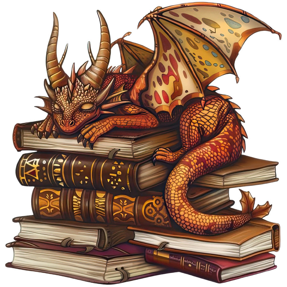 Dragon Sleeping on Books Fabric Panel 8