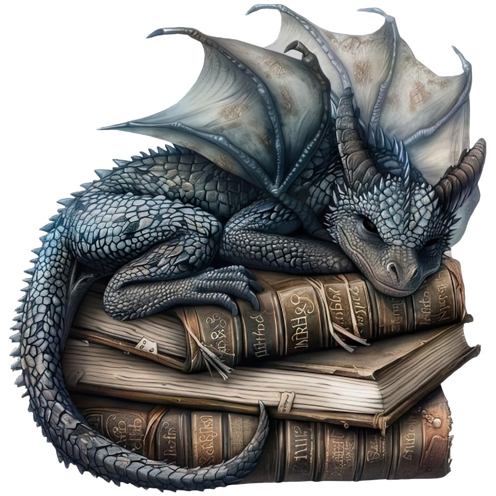 Dragon Sleeping on Books Fabric Panel 9