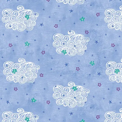 Dreamers - Fantasy Clouds - Light Royal 44" / 45" Fabric Per Yard The Fabric Company