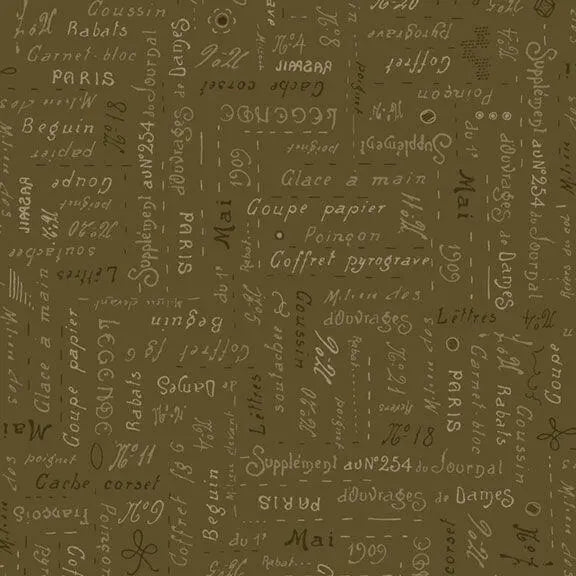 Dressmaker - Script - Olive 44" / 45" Fabric Per Yard The Fabric Company