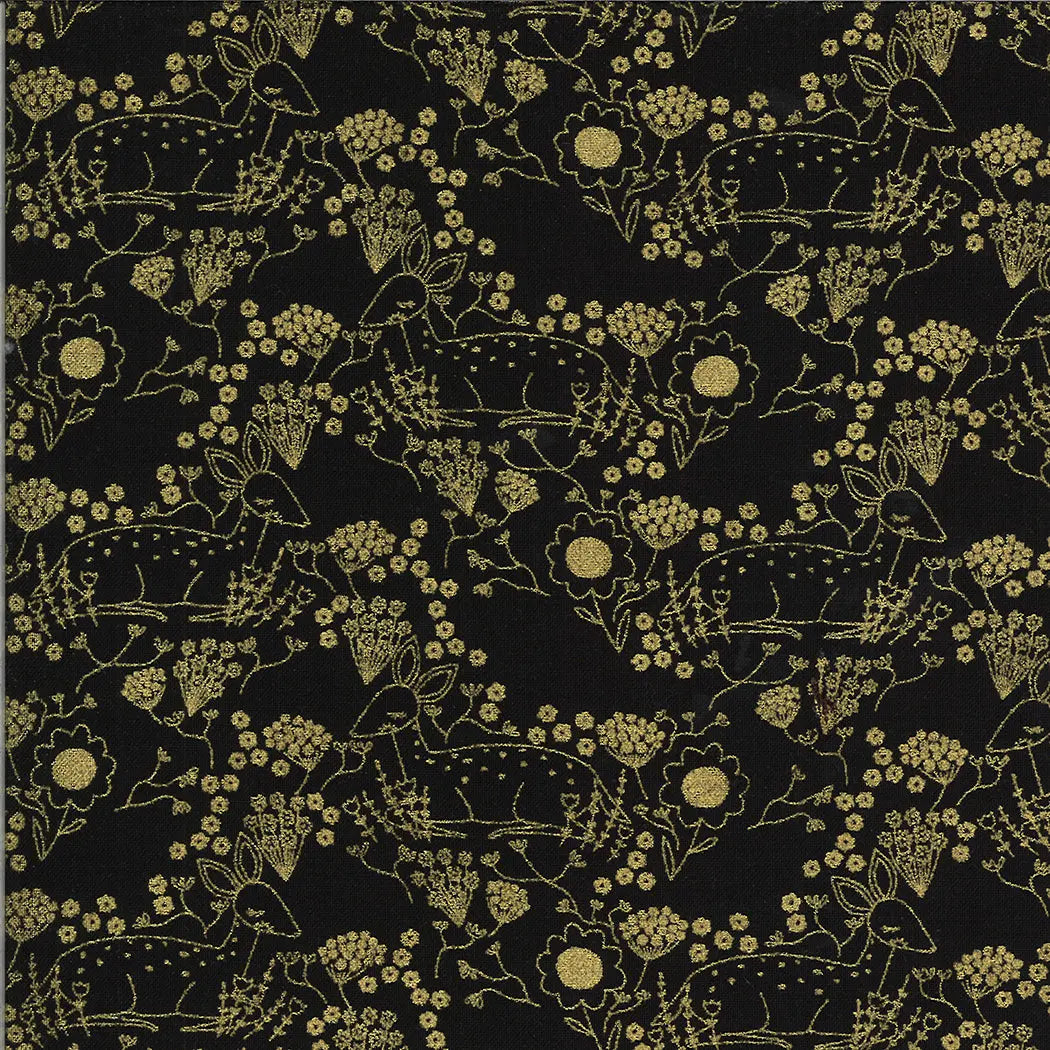 Dwell in Possibility Metallic Meadow Deer Night 44"/45" Fabric Per Yard Moda Fabrics & Supplies