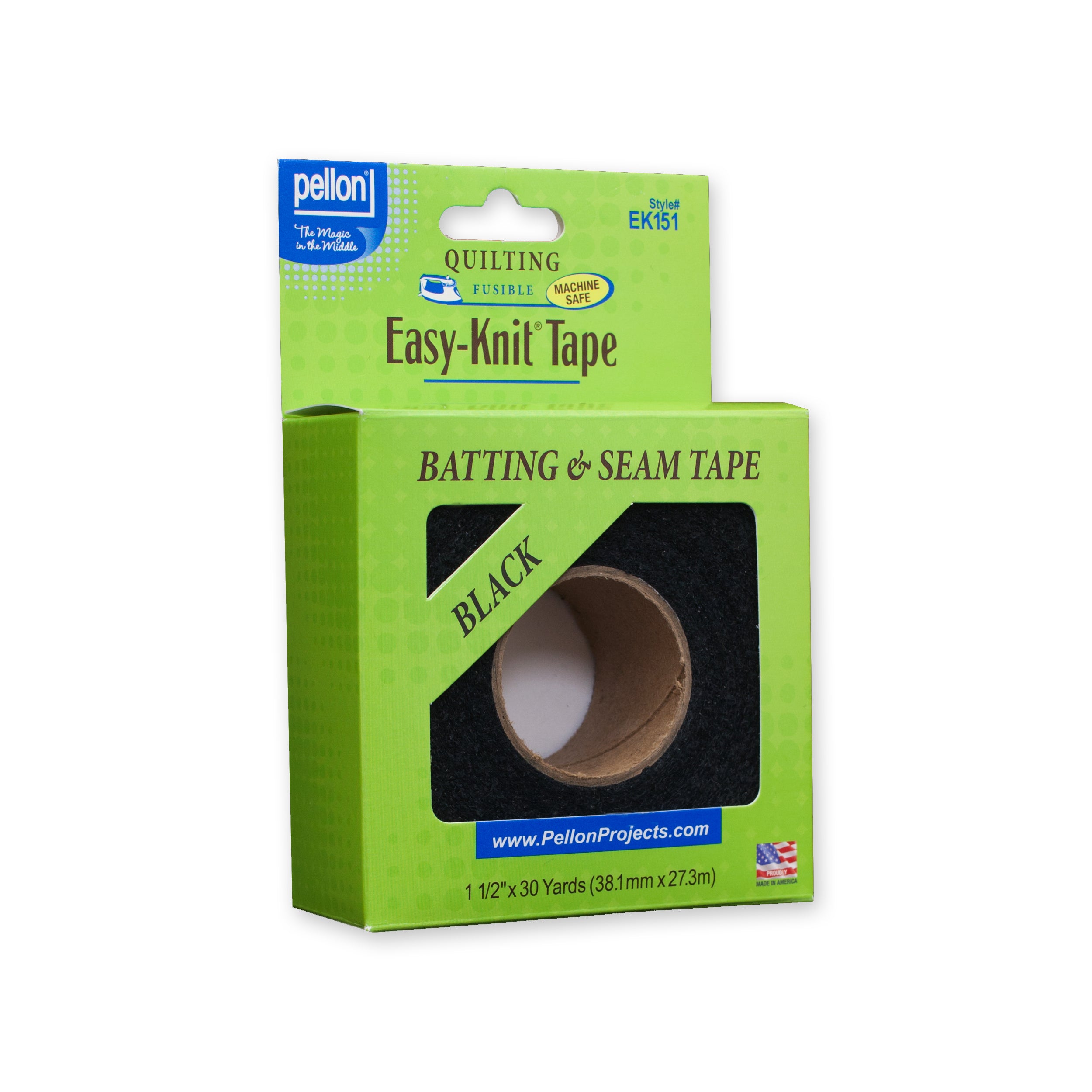 Pellon® Easy-Knit® Fusible Tape 1.5" x 30 yds Tape Package. Color: Black.