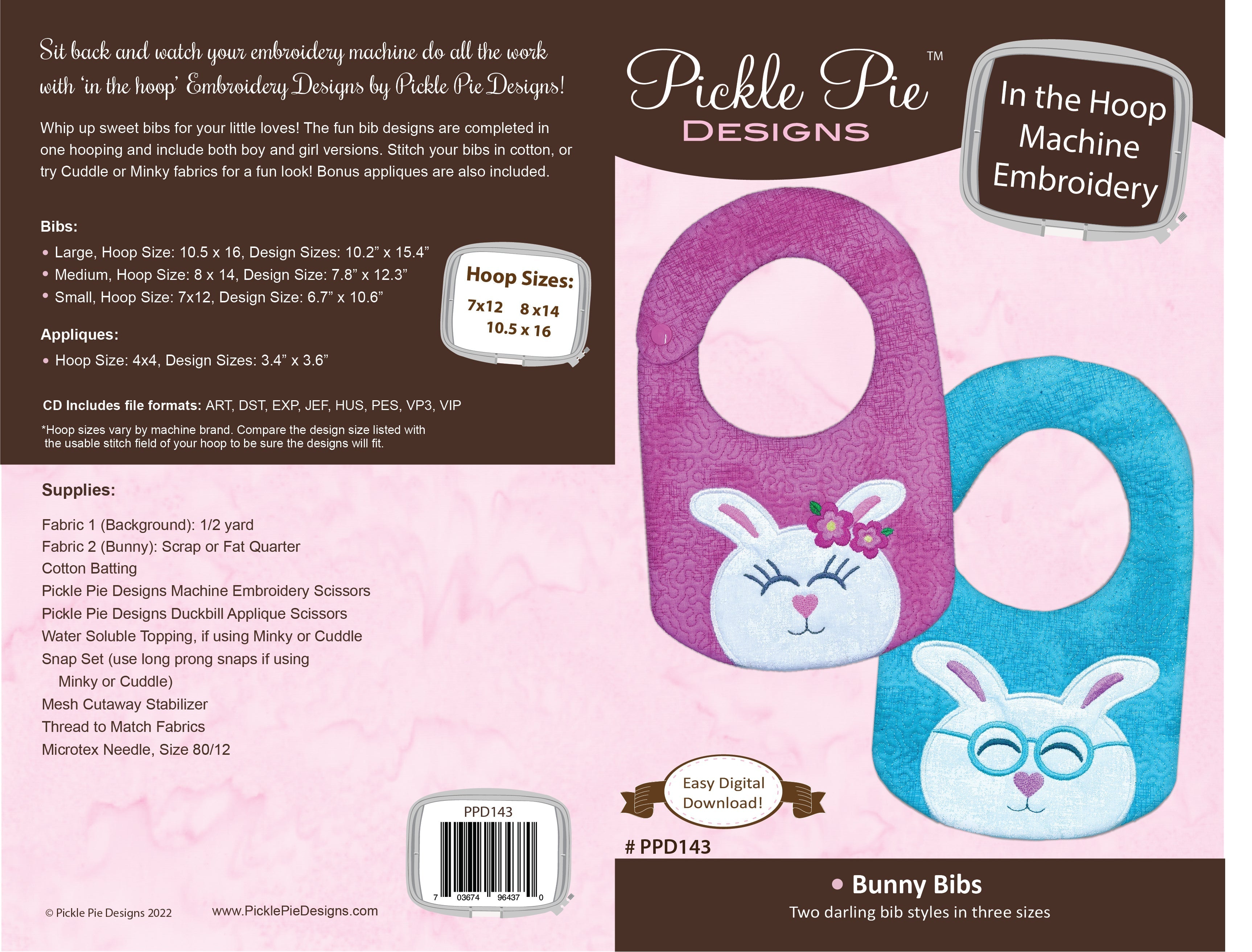 Easter Bunny Bibs In the Hoop Machine Embroidery Design Set