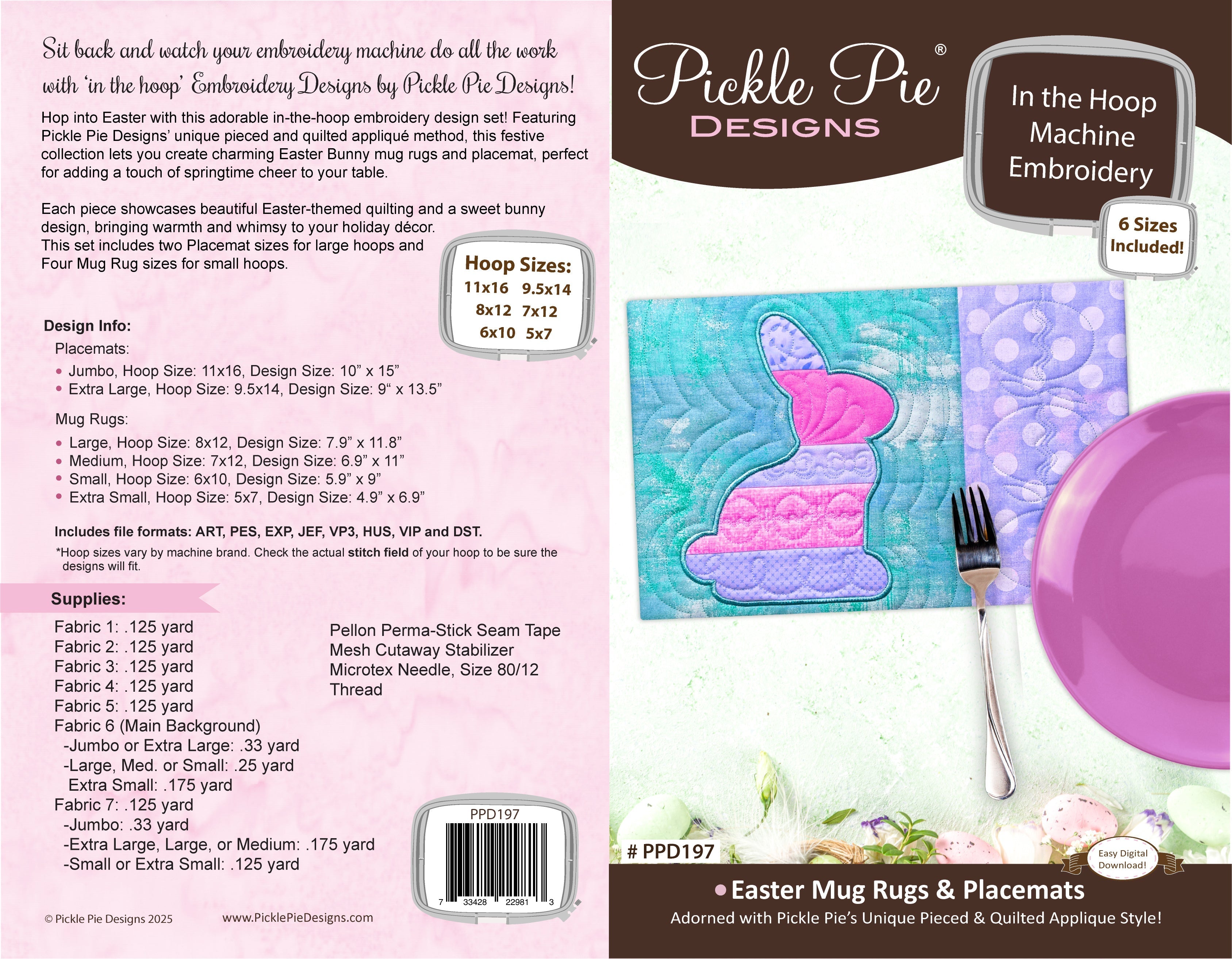 Easter Bunny Mug Rugs & Placemats In the Hoop ME Design Set