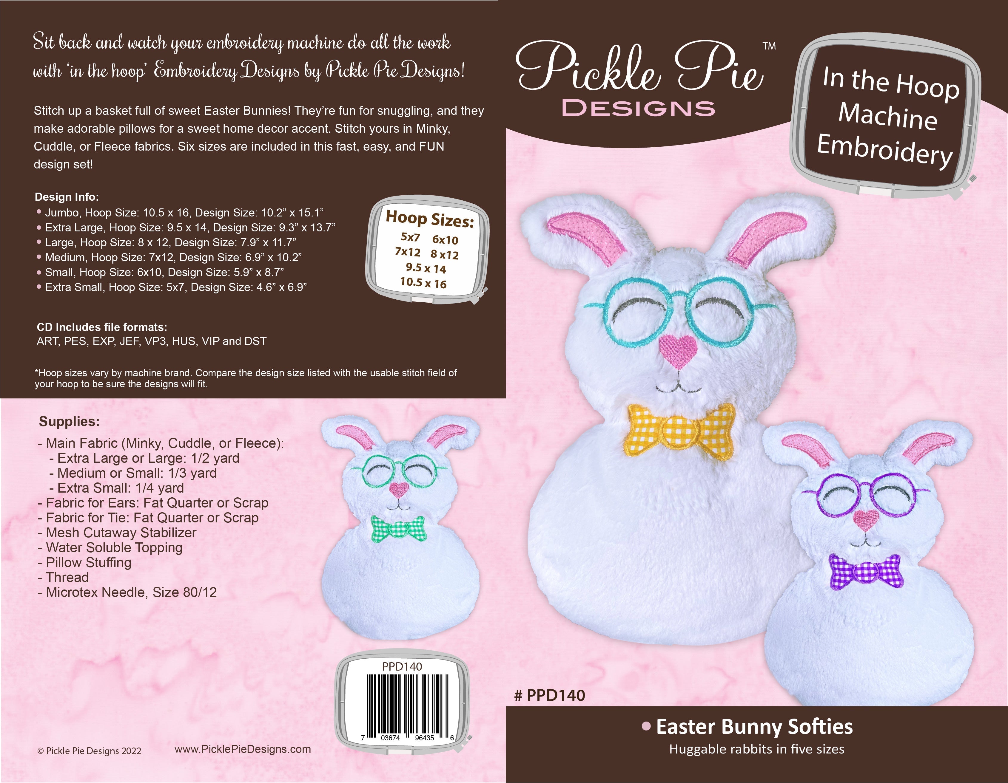 Easter Bunny Softies In the Hoop Machine Embroidery Design Set