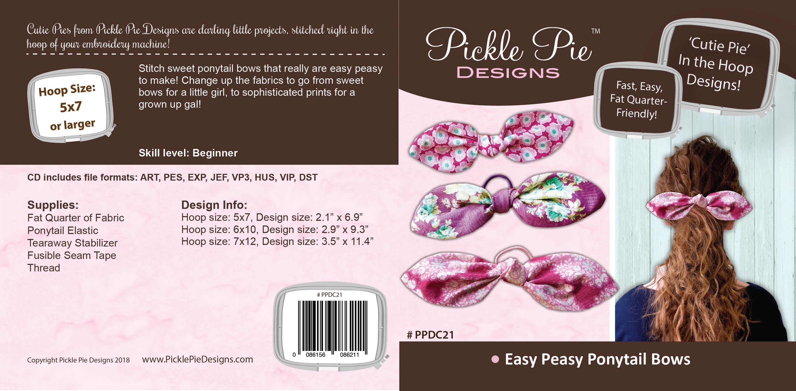 Easy Peasy Ponytail Bows In the Hoop Embroidery Design Collection