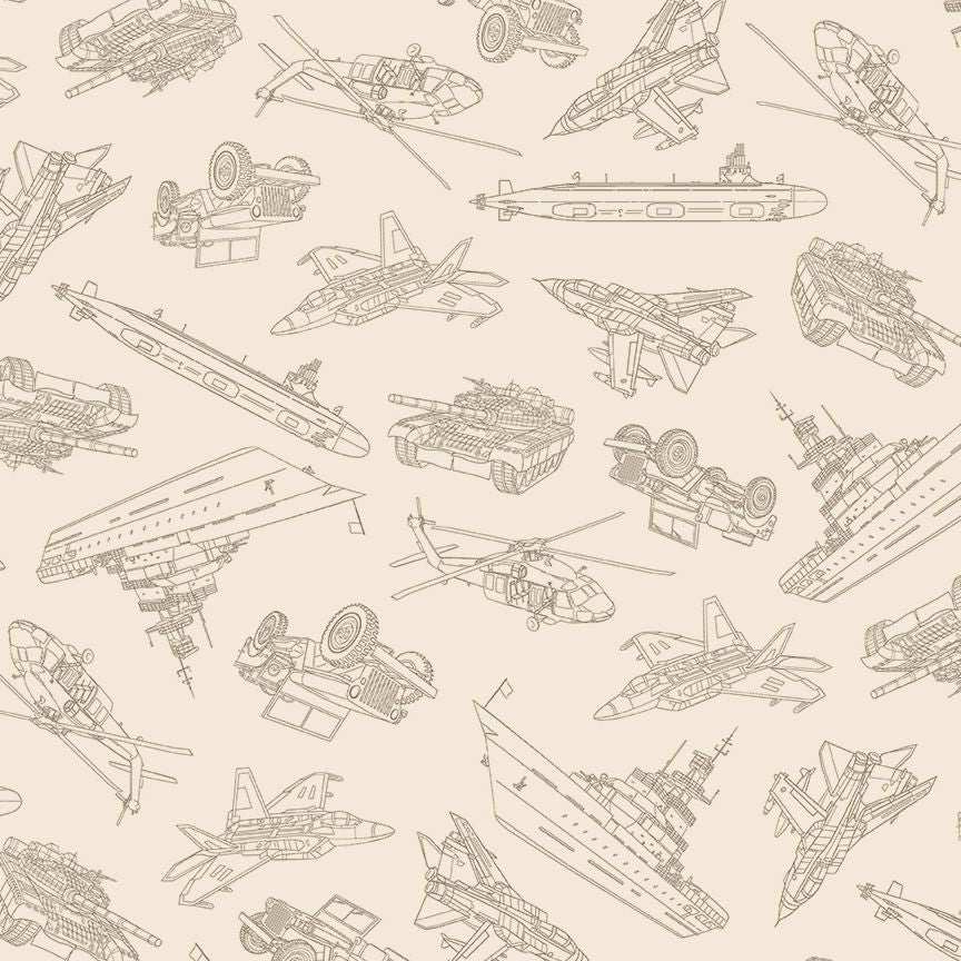 Ecru Military Convoy Path to Freedom Cotton 44"/45" Fabric Per Yard