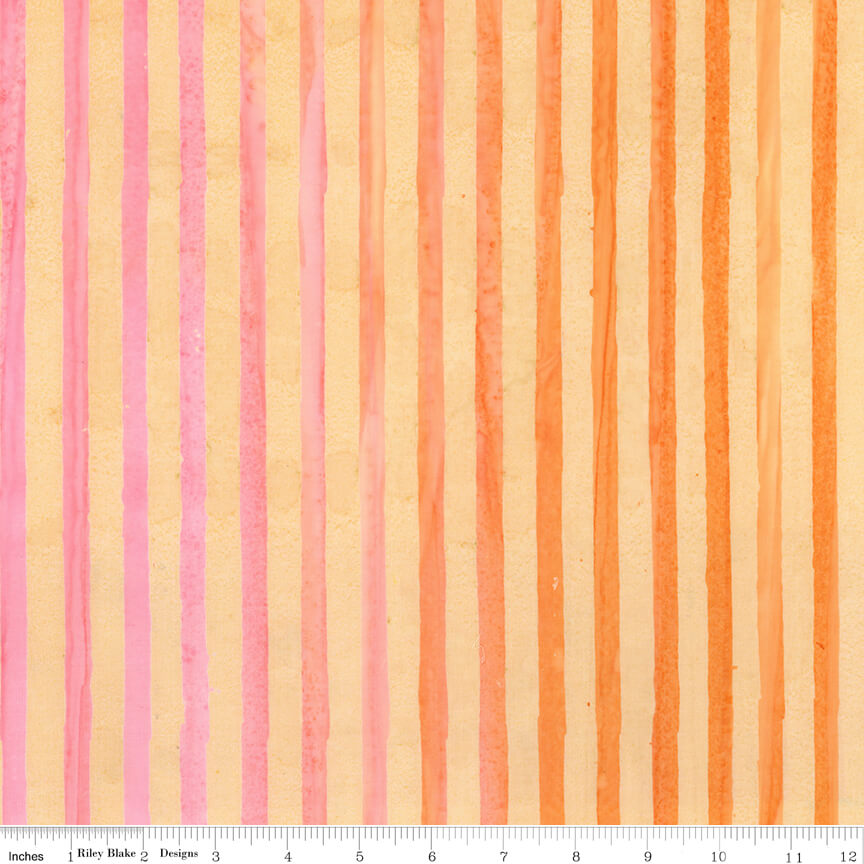 Elementals Batiks - Get in Line - Coral Fiesta 44"/45" Fabric Per Yard