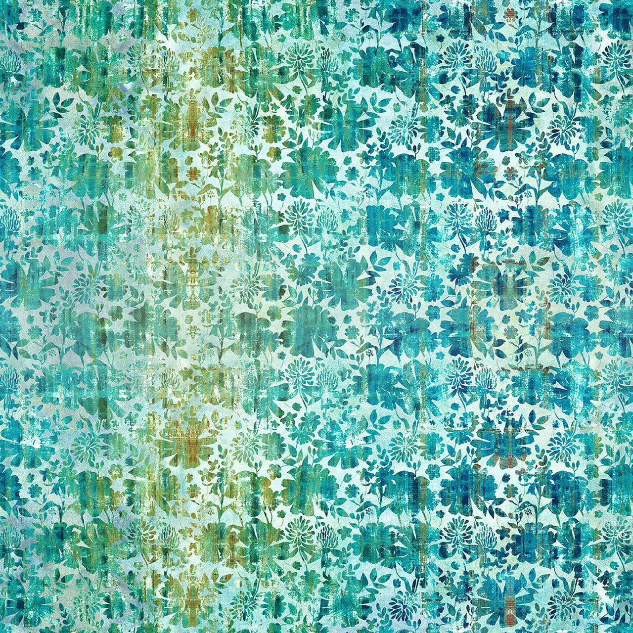Grunge Floral Teal Evanescence Cotton 43/44 Fabric Per Yard