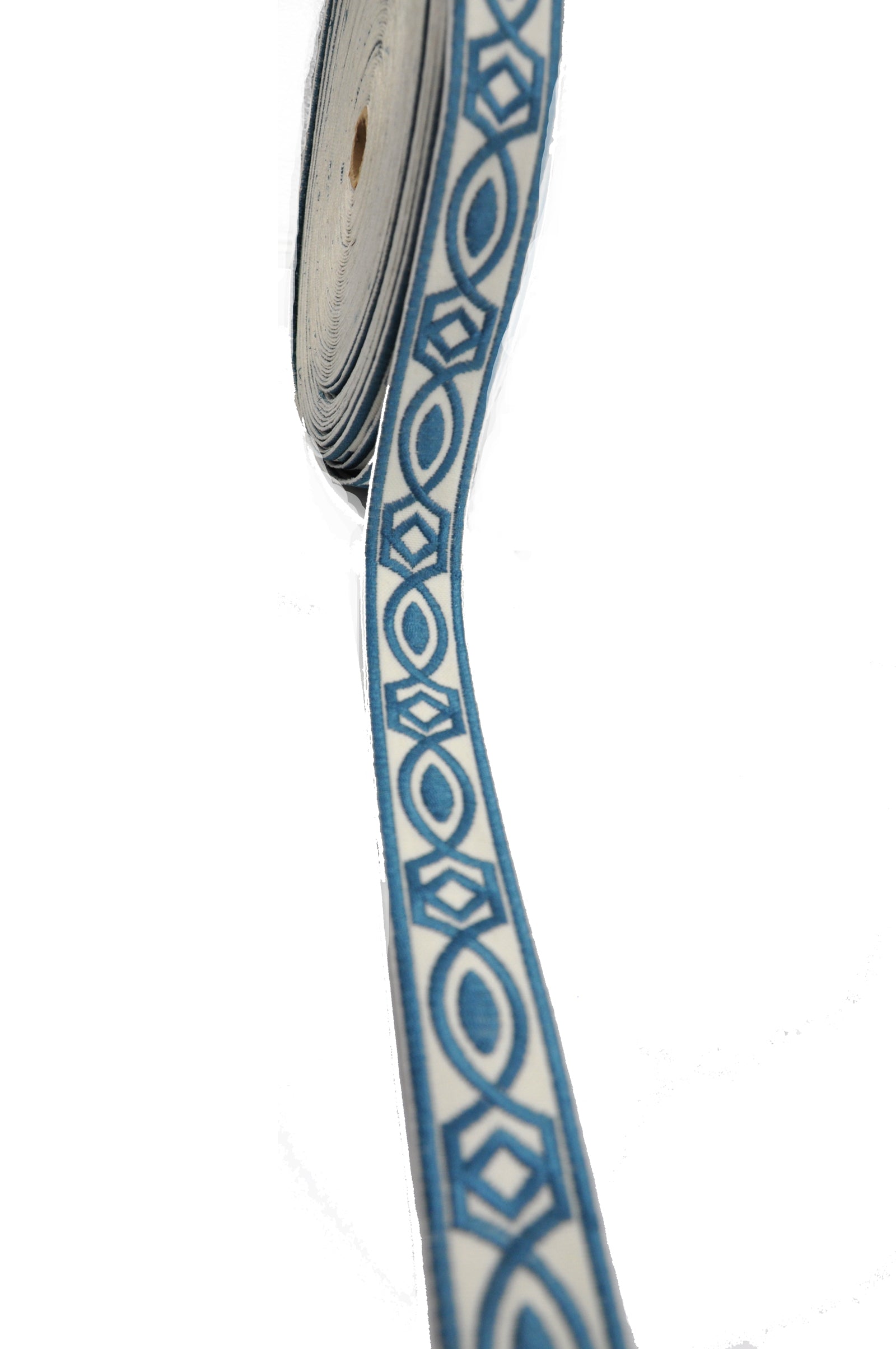 Embroidered Decorative Woven Trim Tape - 1 1/4" Width (25 Yard Roll) - BR-7339-05 Light Blue