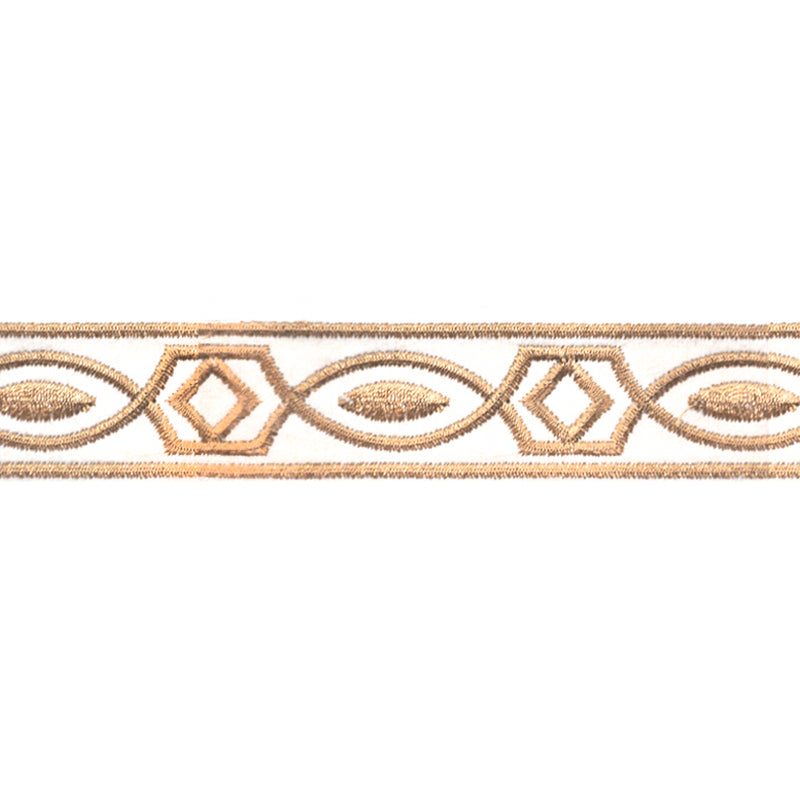 Embroidered Decorative Woven Trim Tape - 1 1/4" Width (25 Yard Roll) - BR-7339-16 Tan