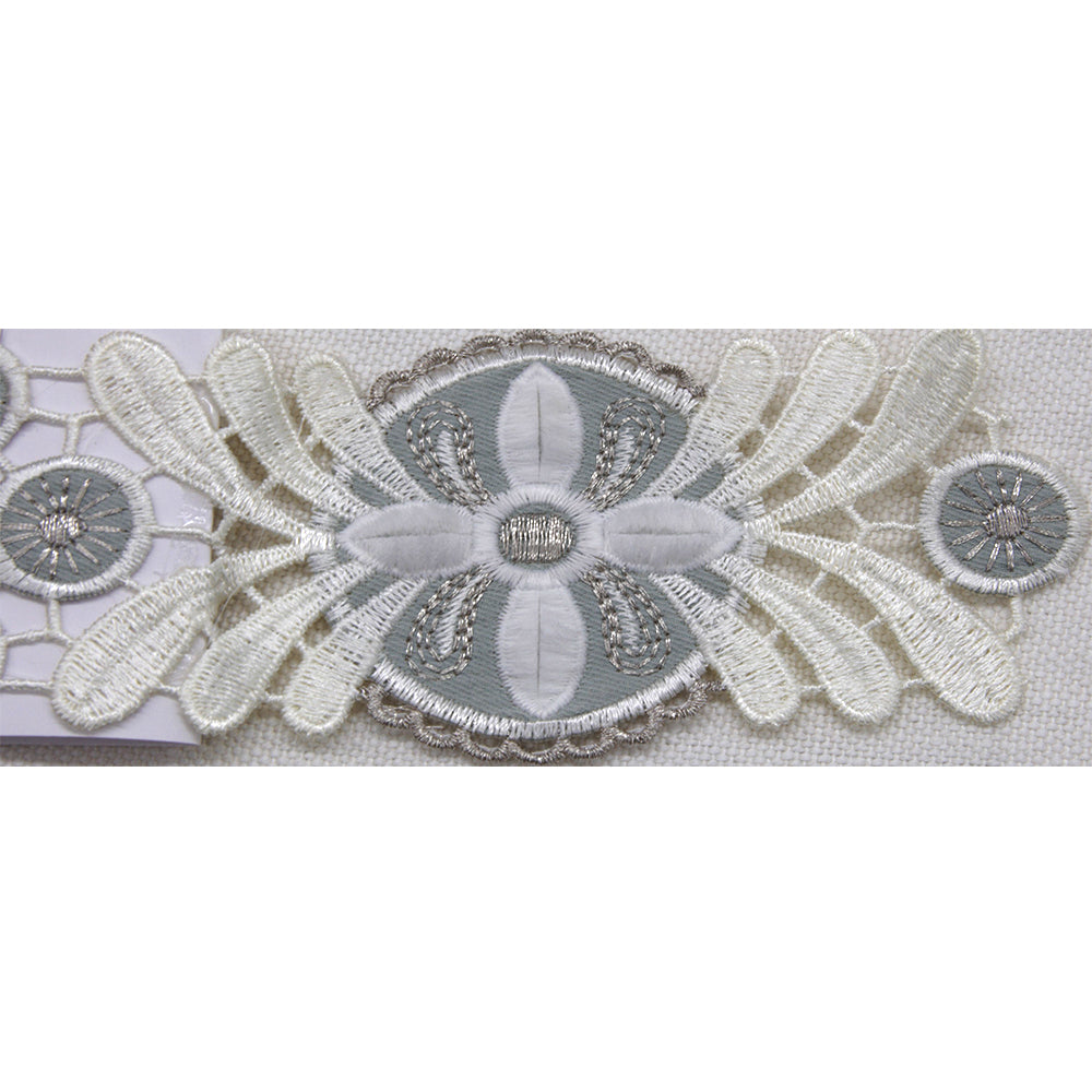 Embroidered Decorative Woven Trim Tape - 2 1/2" Width (25 Yard Roll) - BR-7562-11 Grey