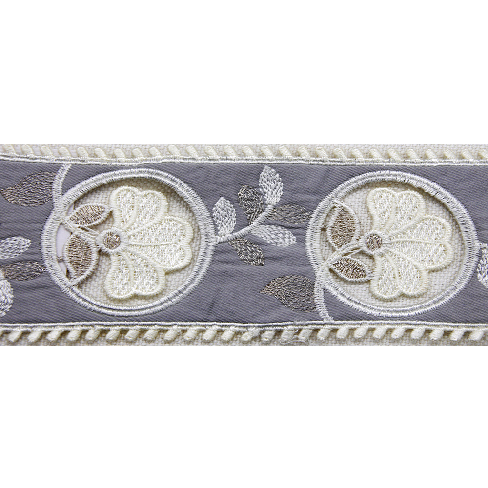 Embroidered Decorative Woven Trim Tape - 2 1/2" Width (25 Yard Roll) - BR-7563-11 Grey