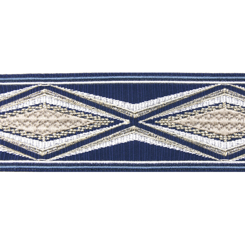 Embroidered Decorative Woven Trim Tape - 2 1/4" Width (25 Yard Roll) - BR-7560  Navy