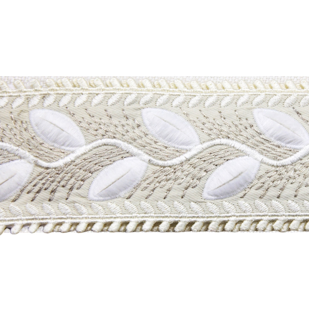 Embroidered Decorative Woven Trim Tape - 2 1/4" Width (25 Yard Roll) - BR-7564-24 Ivory