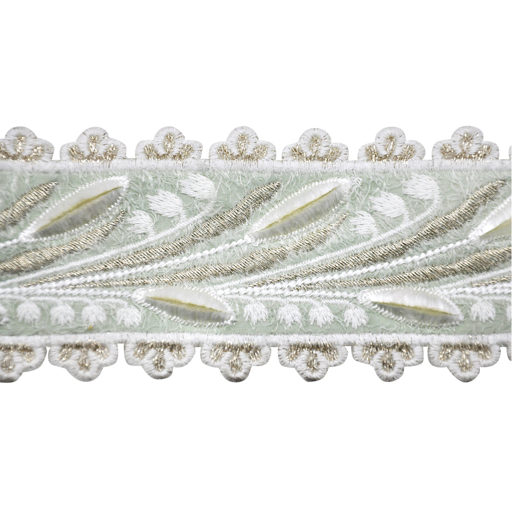 Embroidered Tape - 3" Width Feather Design (23-30 Yard Roll) - BR-7534-14 Mint