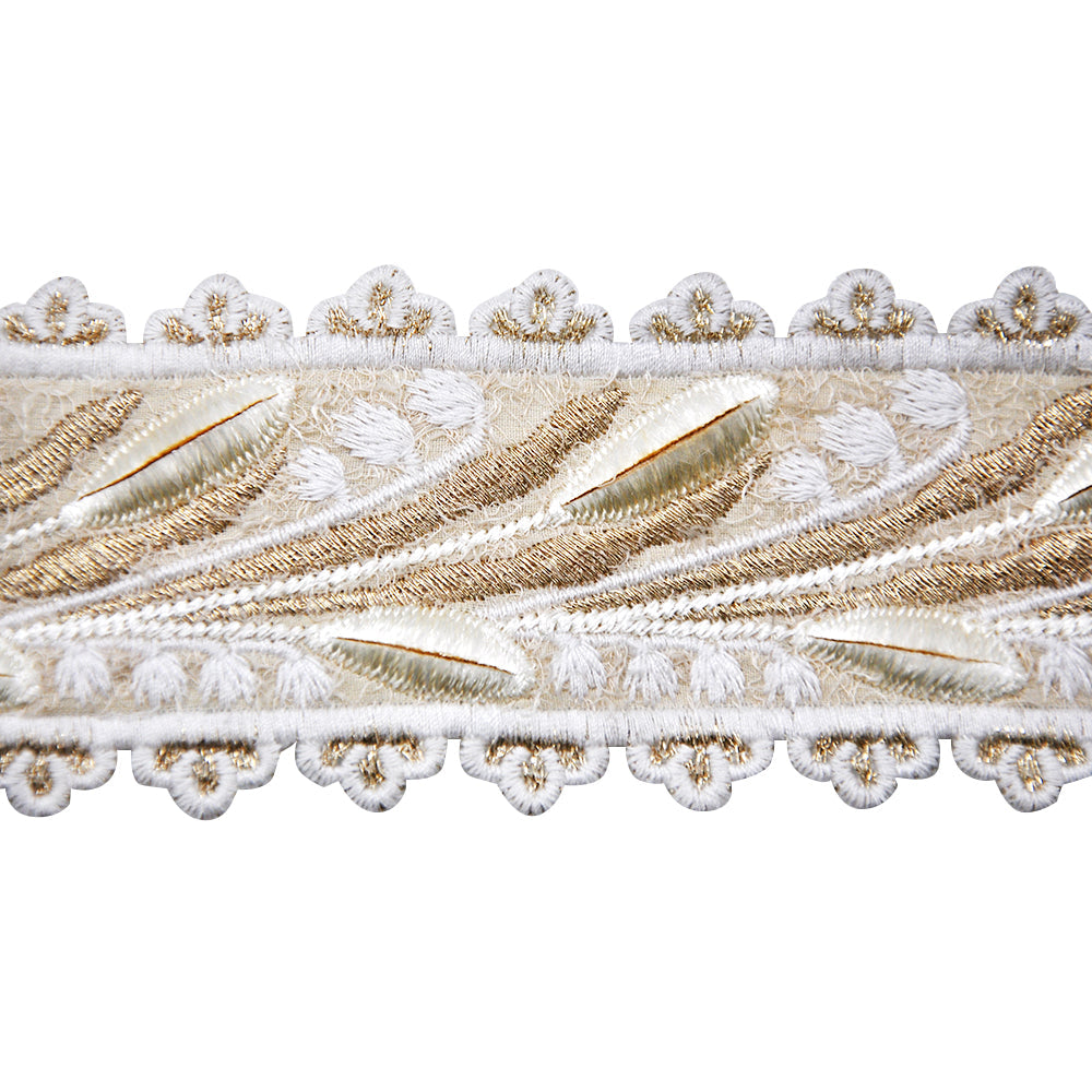 Embroidered Tape - 3" Width Feather Design (23-30 Yard Roll) - BR-7534-28 Beige