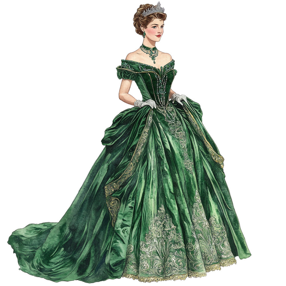 Emerald Victorian Lady Fabric Panel 36
