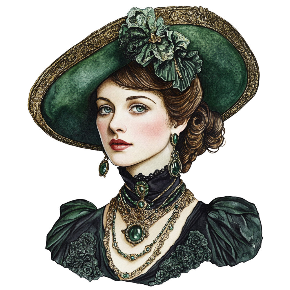 Emerald Victorian Lady Fabric Panel 37
