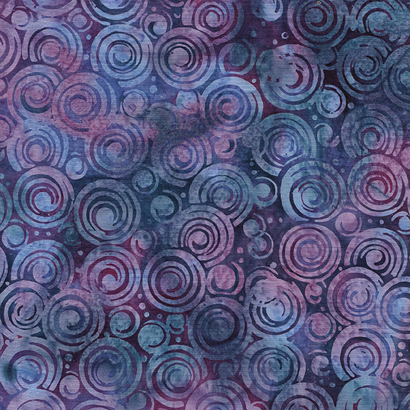 Essence Circle in Circle-Multi Blue Purple Batik 44"/45" Fabric Per Yard