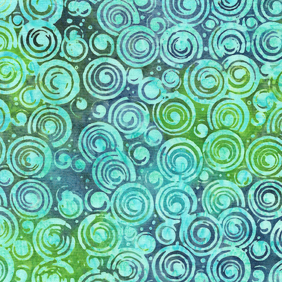 Essence Circle in Circle-Multi Purple Green Flourite Batik 44"/45" Fabric Per Yard