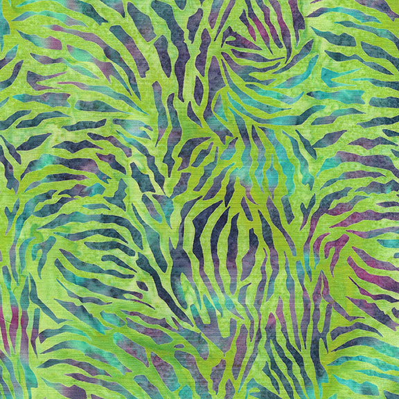 Essence Tiger Stripe-Green Lemongrass Batik 44"/45" Fabric Per Yard