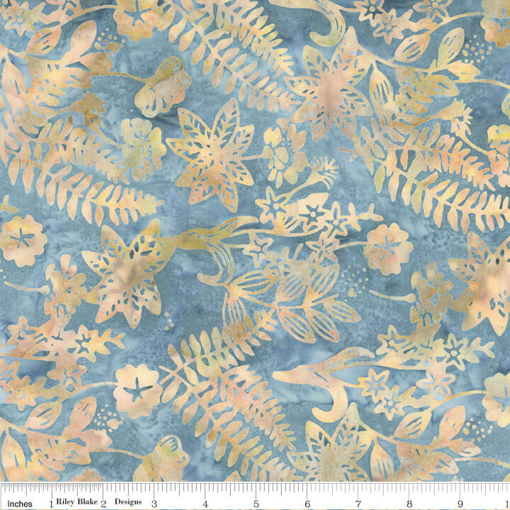 Expressions Batiks Floral Grid Ferns Pebble Pastiche batik quilting fabric by Riley Blake Designs, fern grid print on neutral cotton batik, sold by the yard