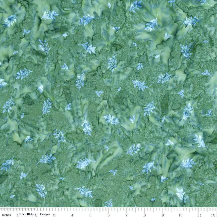 Expressions Batiks Watercolor Daisies Artichoke batik quilting fabric by Riley Blake Designs, daisy print on green cotton batik, sold by the yard