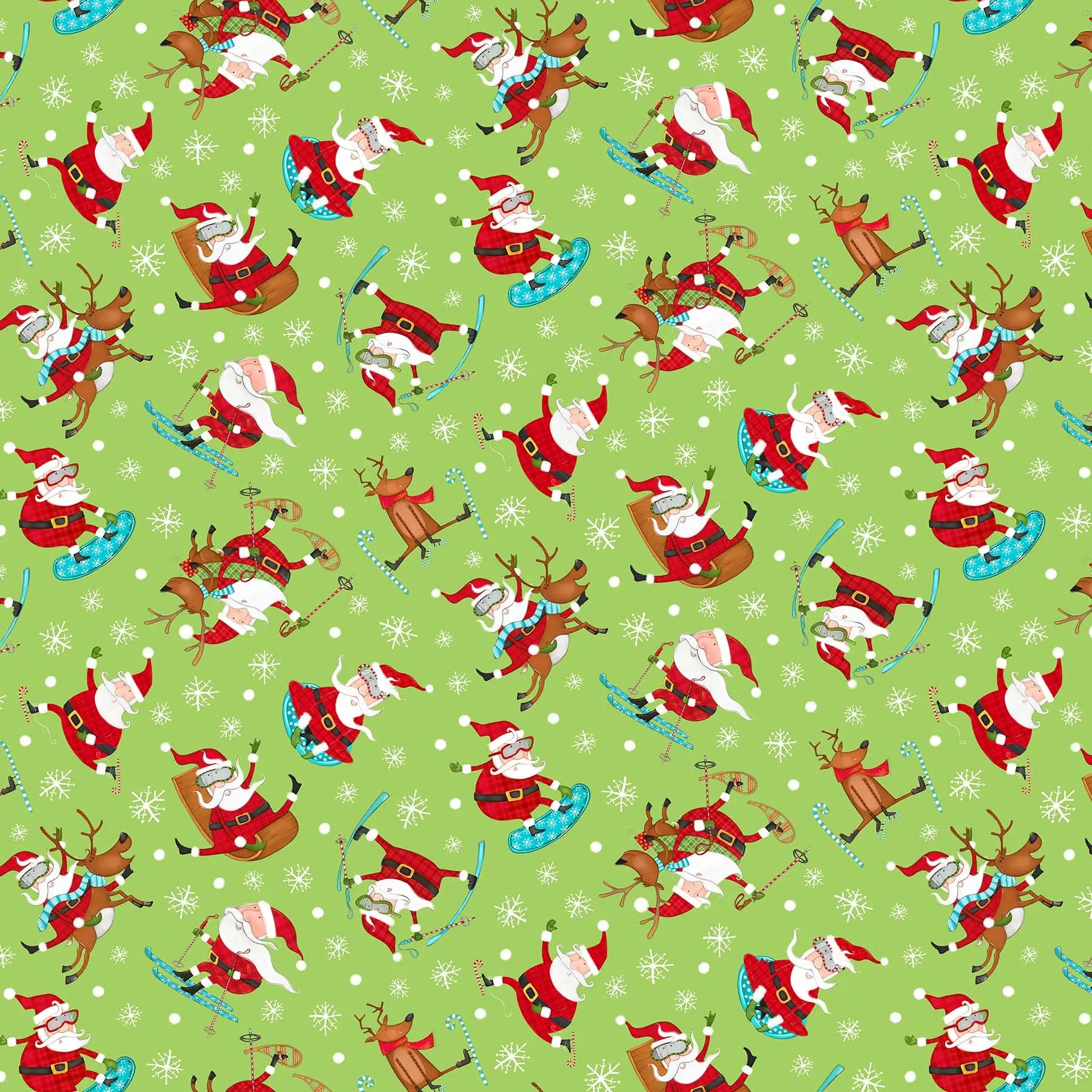 Green Background Extreme Santa Cotton Fabric per yard - Linda's Electric Quilters