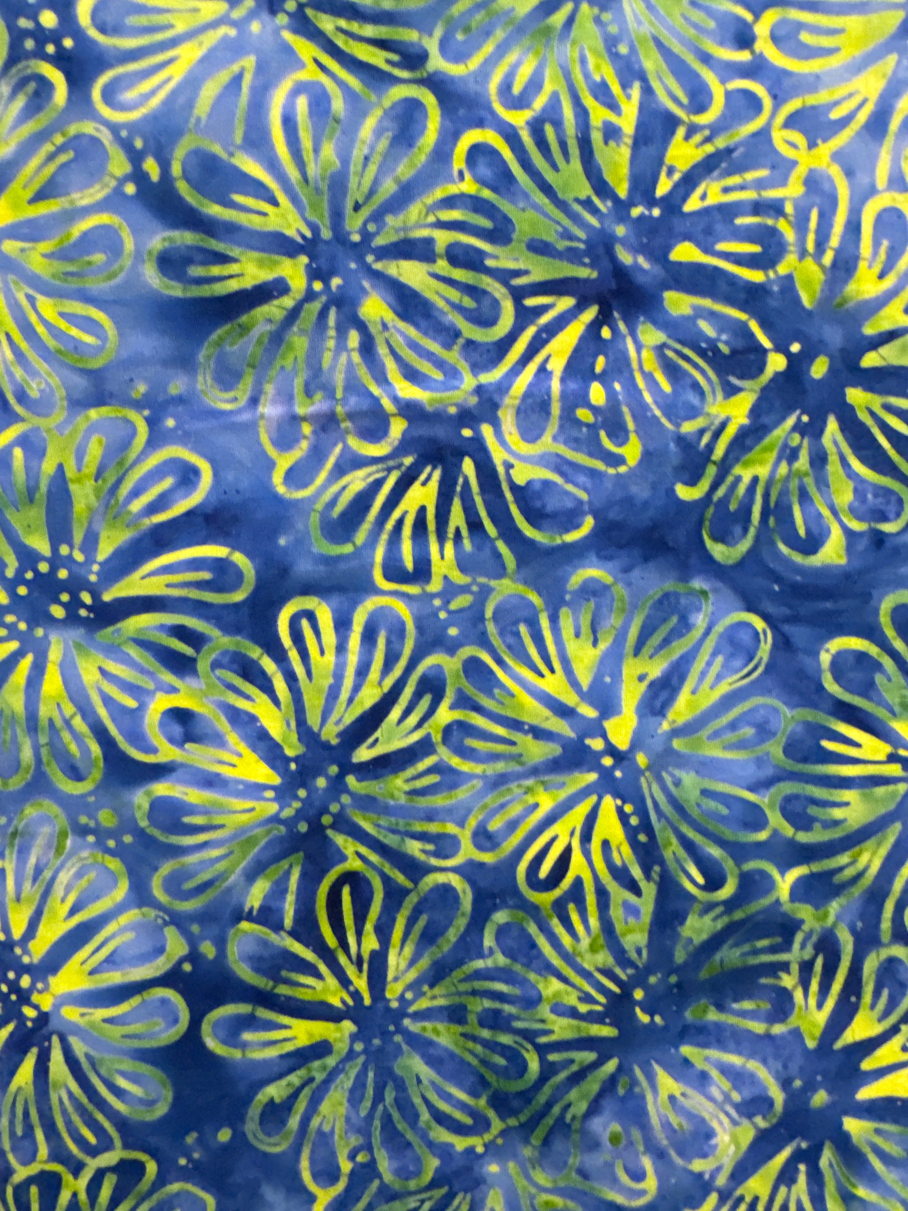 Green Daisies on Deep Blue floral quilting fabric by Andover Fabrics