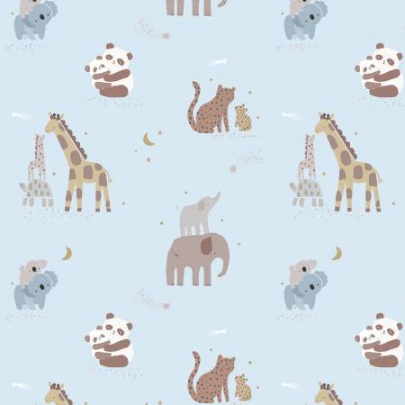 Riley Blake Safari Stargazing boy main cotton flannel fabric in Baby Blue
