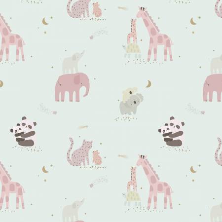 Riley Blake Safari Stargazing Girl main cotton flannel fabric in Mist