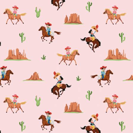 Riley Blake Lil Buckaroos Giddy Up flannel fabric in Pink