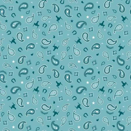 Riley Blake Lil Buckaroos Paisley flannel fabric in Aqua