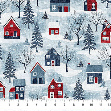 NC Large Houses Lt Blue Multi - Village Folk