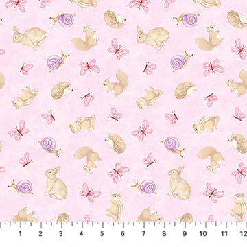 Peas in a Pod Animal Toss Pink Multi 43"/44" Flannel Fabric Per Yard