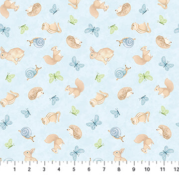 Peas in a Pod Animal Toss Blue Multi 43"/44" Flannel Fabric Per Yard