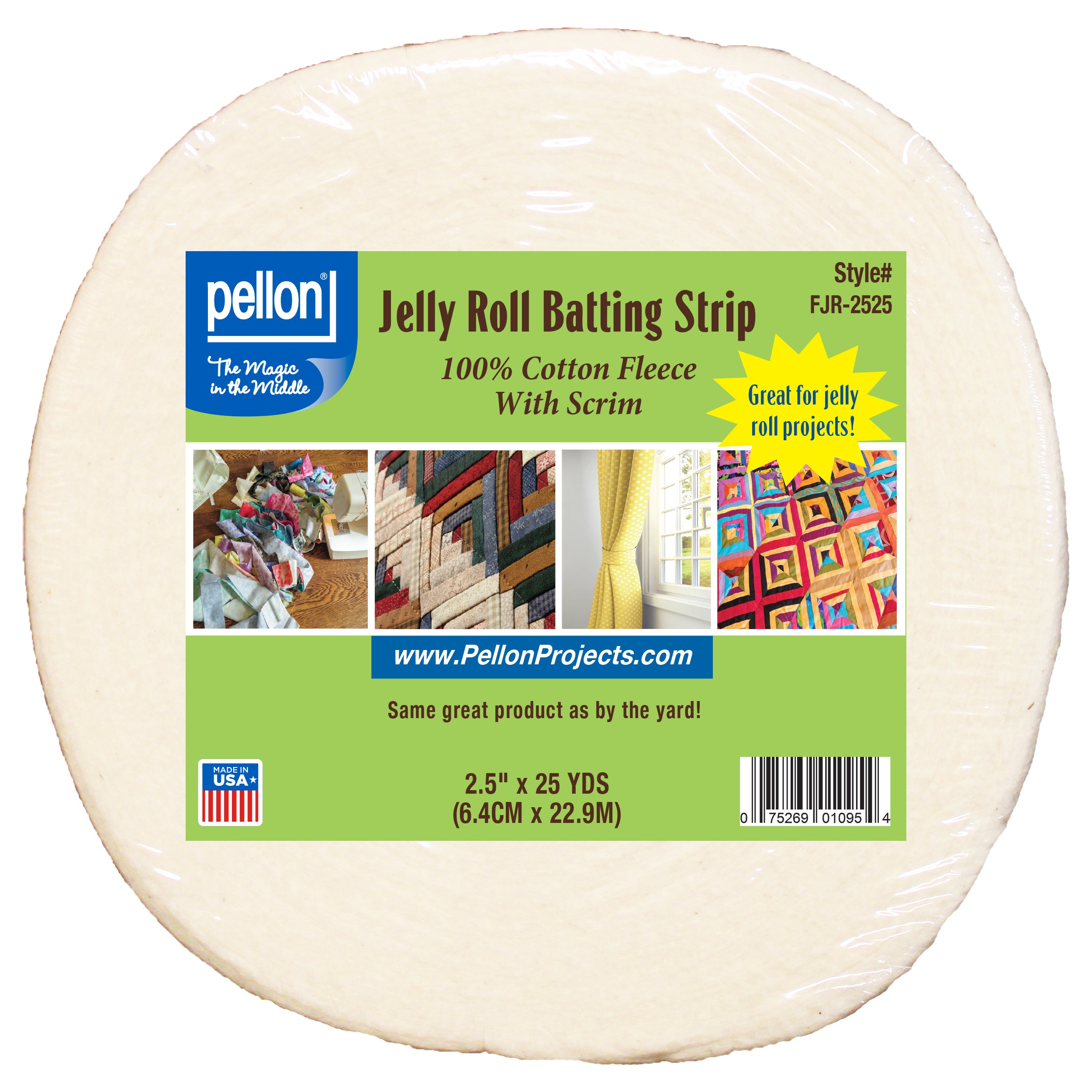 Pellon® Natural Cotton Batting With Scrim  2.5" x 25 yards Jelly Roll Size Package.