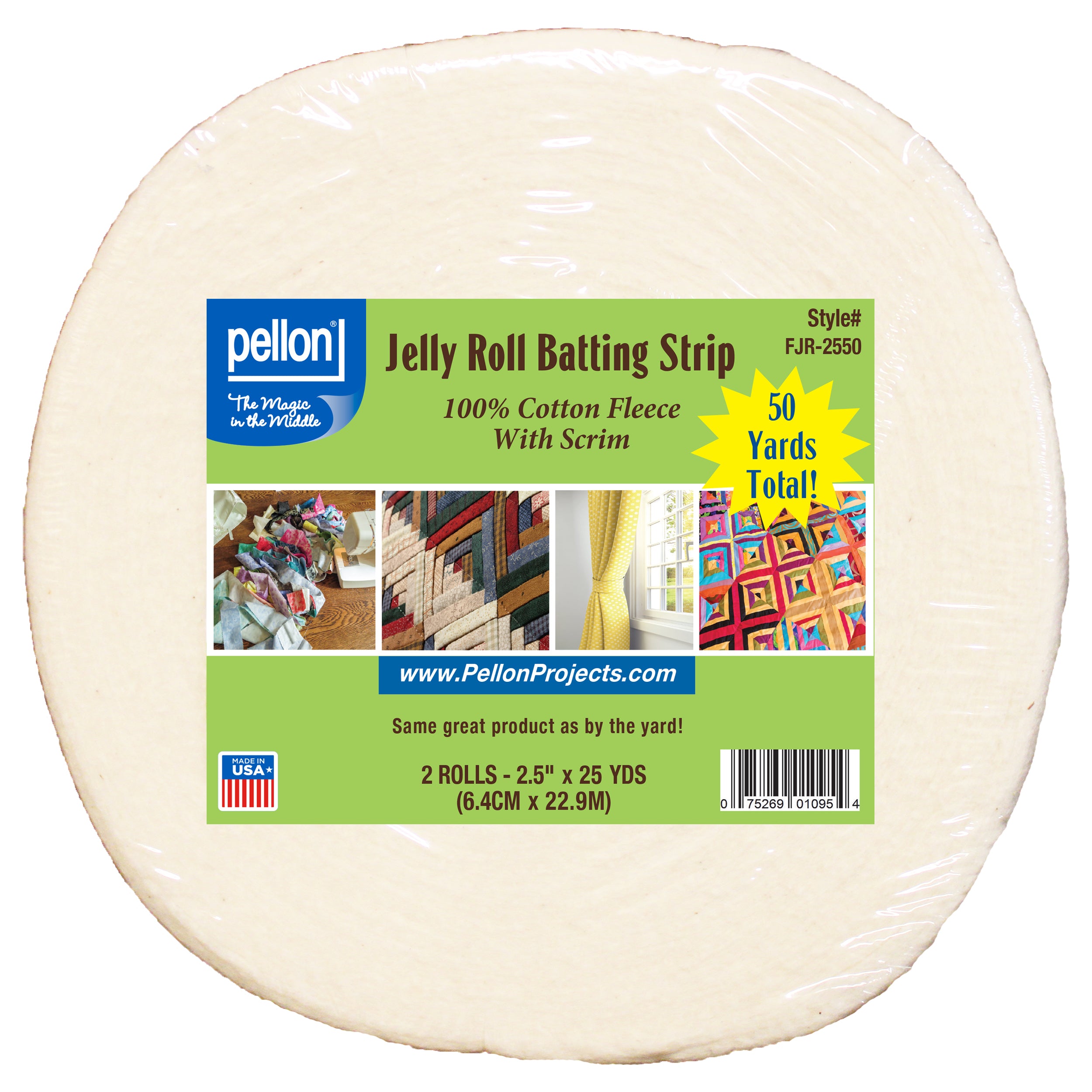 Pellon® Natural Cotton Batting With Scrim  2.5" x 50 yards Jelly Roll Size Package.
