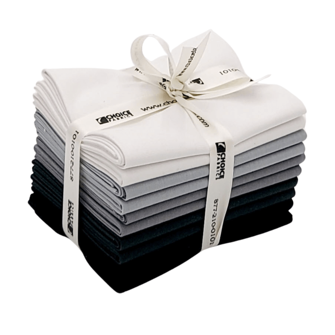 Black, Grey, White - Supreme Solids - Fat Quarter Bundle - 10 pack (White/Grey/Black)