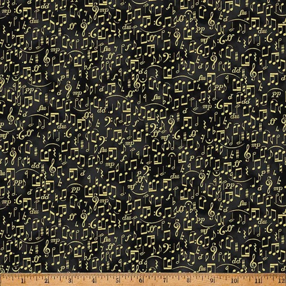 In a Pear Tree Black Gold 44 45 inch Fabric Hoffman California Fabrics