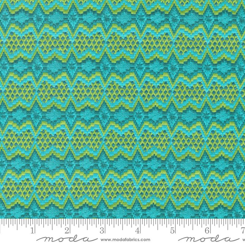 Vintage Soul Crewel Stripe Teal Cotton 44"/45" Fabric Per Yard