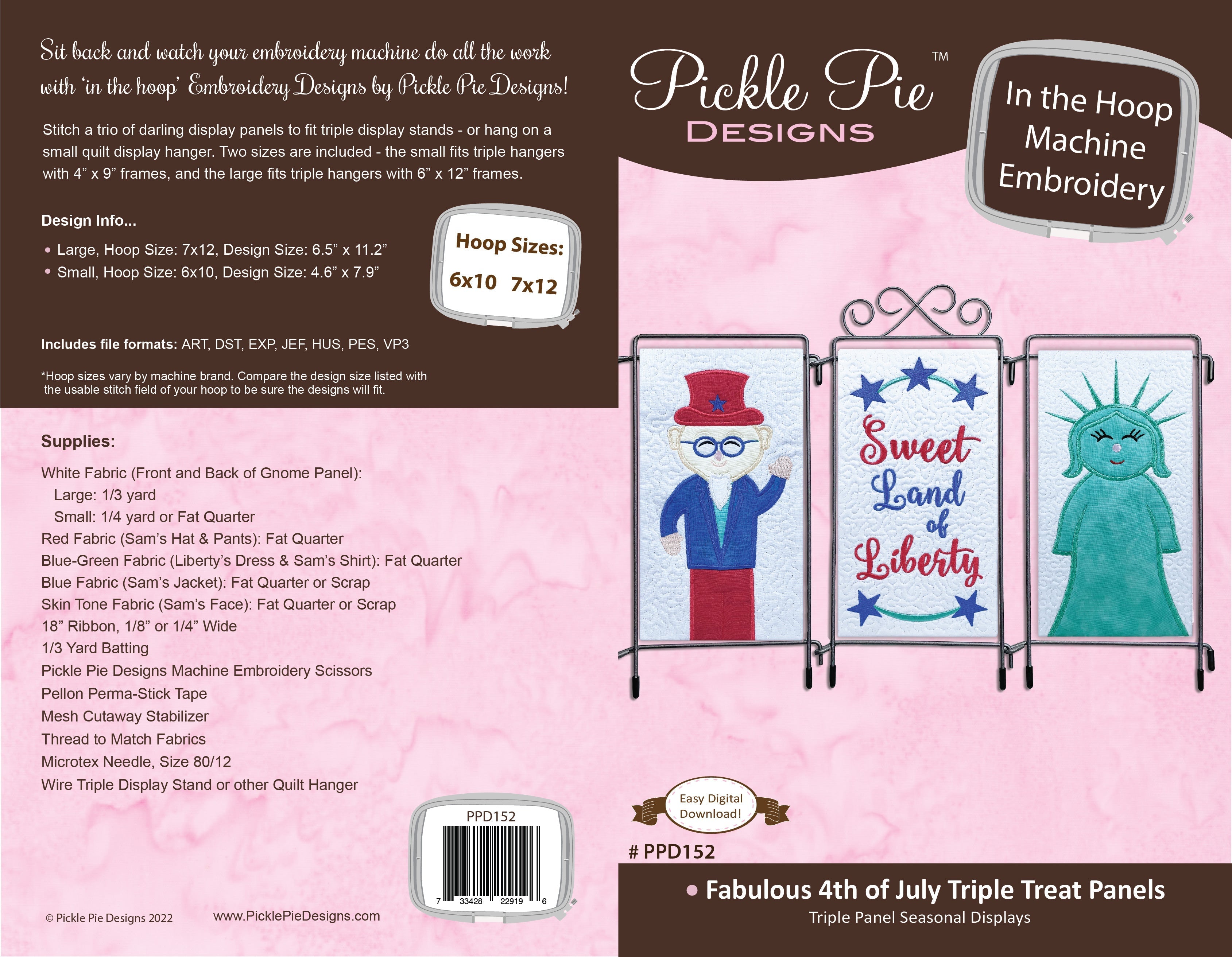 Fabulous 4th of July Triple Panels In the Hoop Embroidery Design Collection