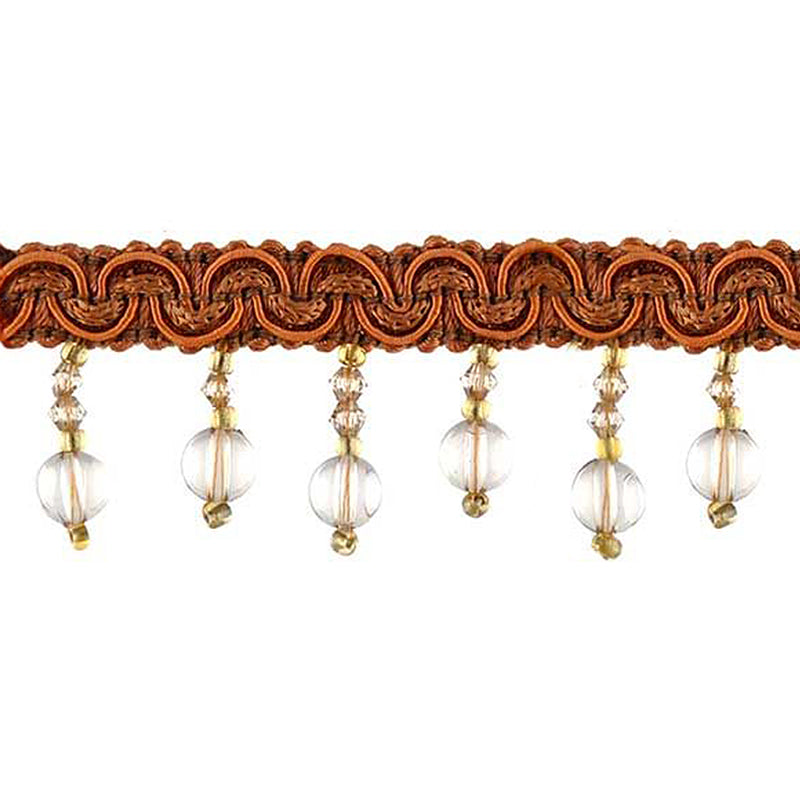 Fascination Collection - 1 1/4" width BEADED FRINGE (15 Yard Roll) - BB-925-36/81 Olive Green and Copper