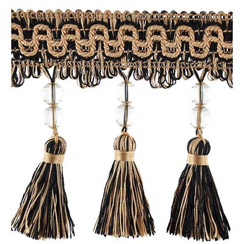 Fascination Collection - 4 1/2" width BEADED TASSEL FRINGE (25 Yard Roll) - BF-1458-02/38 Black and Toffee