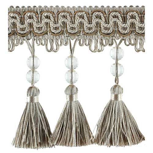 Fascination Collection - 4 1/2" width BEADED TASSEL FRINGE (25 Yard Roll) - BF-1458-82/24 Taupe and Ivory