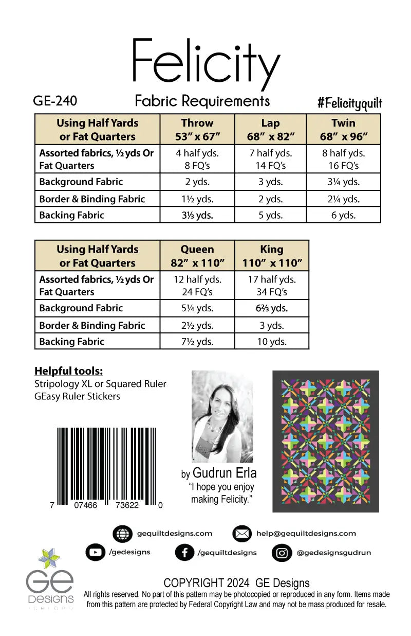 Felicity -  1/2 yard or Fat Quarter Pattern 240 GE Designs