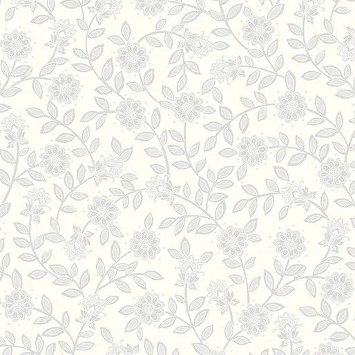 Field Floral Grey on White Cotton Wideback Fabric per yard - Linda's Electric Quilters