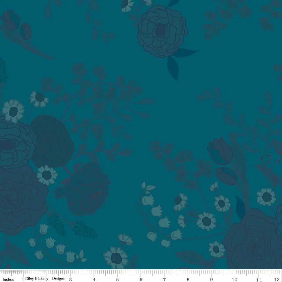 First Blooms Tonal Floral Denim Cotton Wideback Fabric per yard Riley Blake Designs